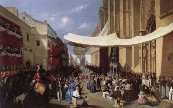 Manuel Cabral Y Aguado Bejarano Corpus Christi Procession in Sevill oil painting image